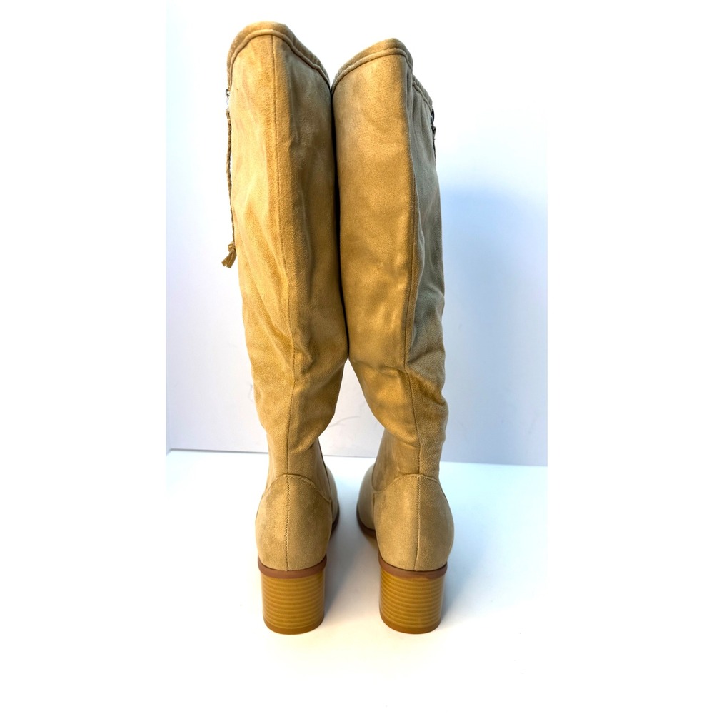 Journee Collection Women's Sanora Stacked Heel Mid Shaft Boots Stone Size 8M NWT - Picture 5 of 6